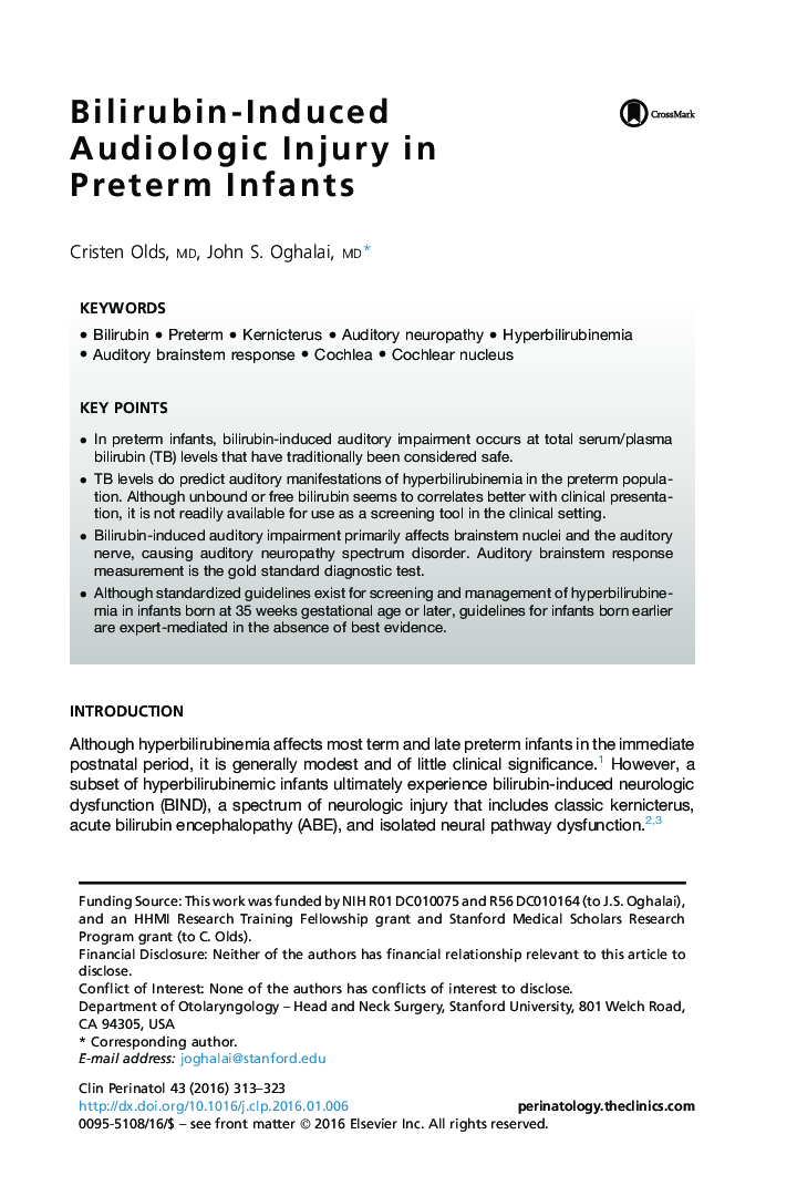 Bilirubin-Induced Audiologic Injury in Preterm Infants