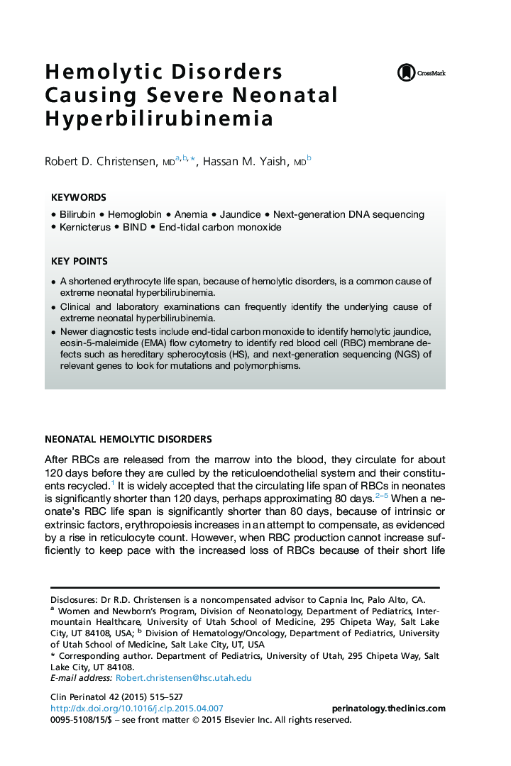 Hemolytic Disorders Causing Severe Neonatal Hyperbilirubinemia