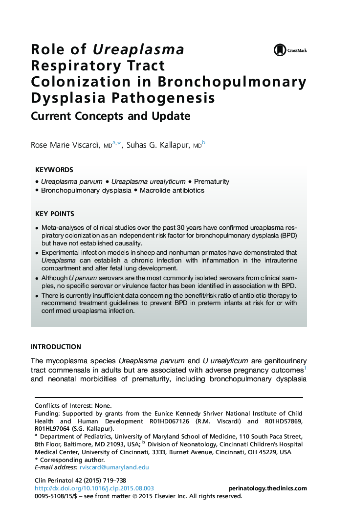 Role of Ureaplasma Respiratory Tract Colonization in Bronchopulmonary Dysplasia Pathogenesis