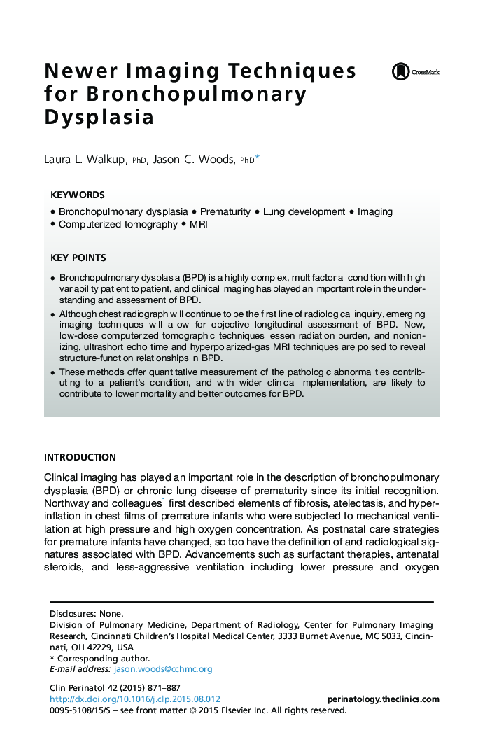 Newer Imaging Techniques for Bronchopulmonary Dysplasia