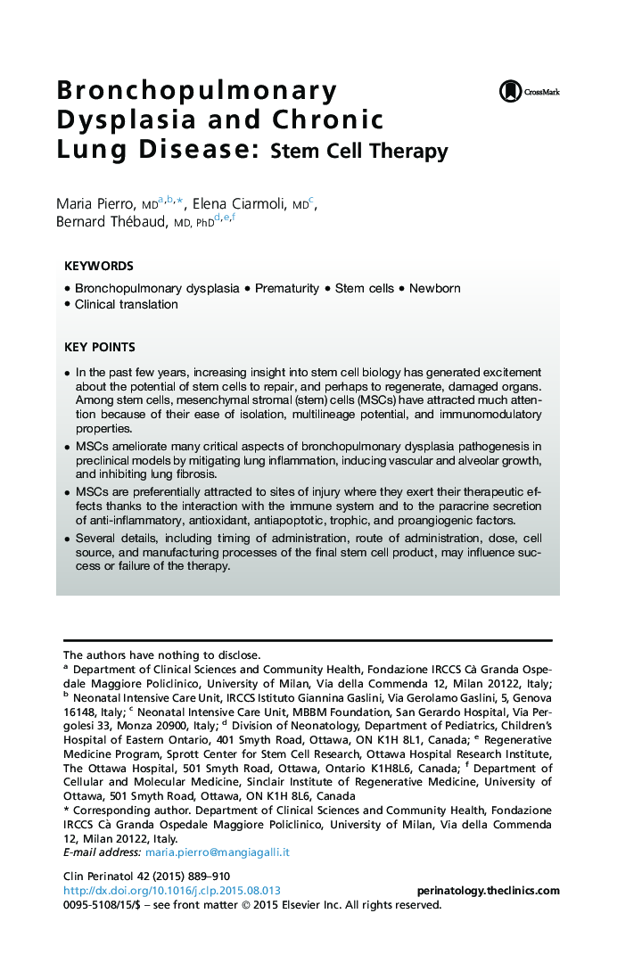 Bronchopulmonary Dysplasia and Chronic Lung Disease