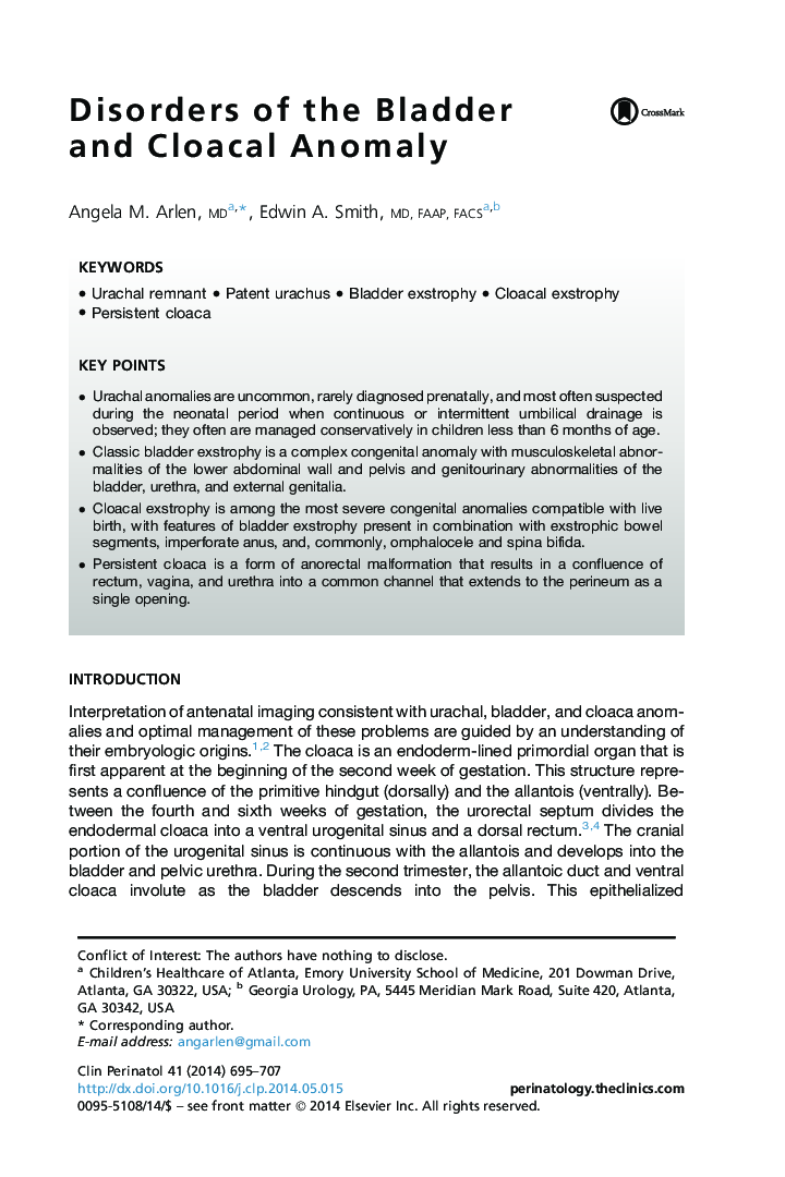 Disorders of the Bladder and Cloacal Anomaly