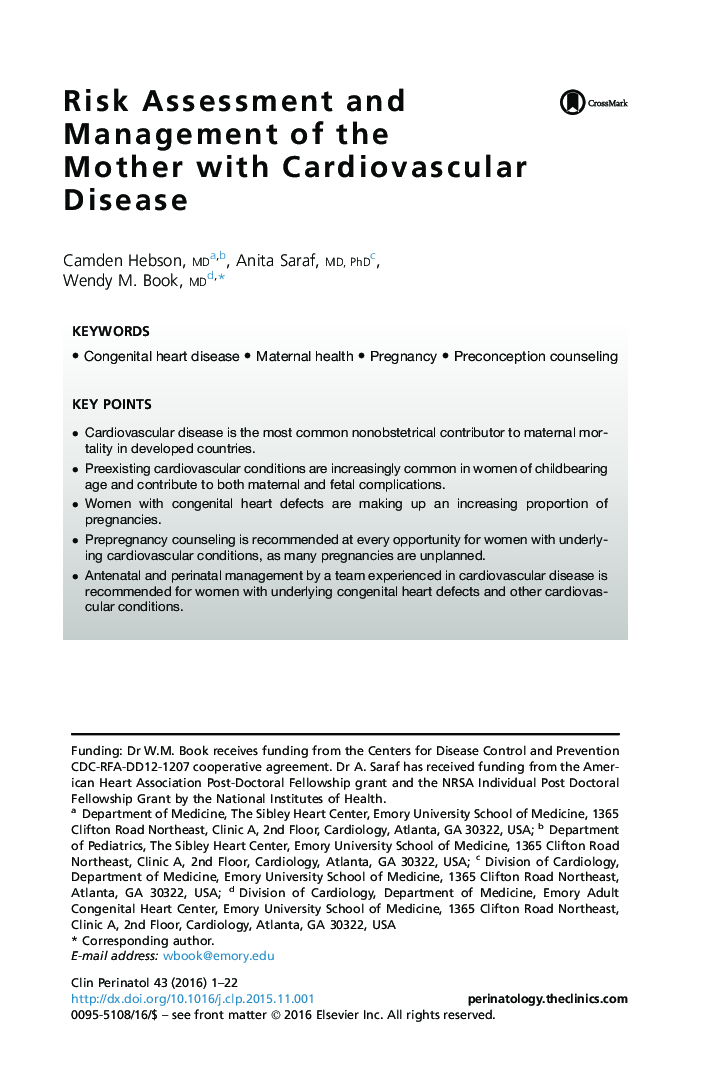 Risk Assessment and Management of the Mother with Cardiovascular Disease