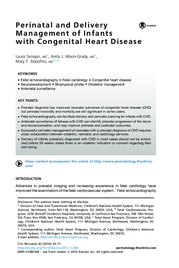 Perinatal and Delivery Management of Infants with Congenital Heart Disease