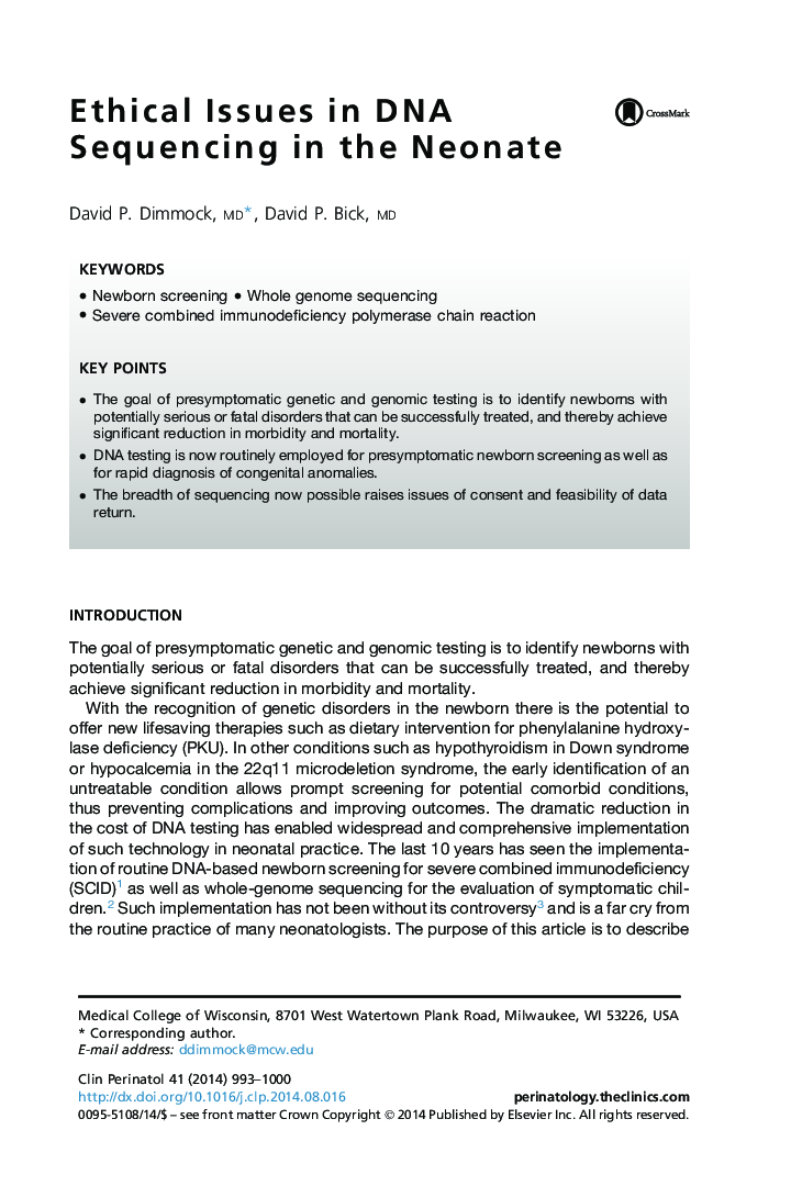 Ethical Issues in DNA Sequencing in the Neonate