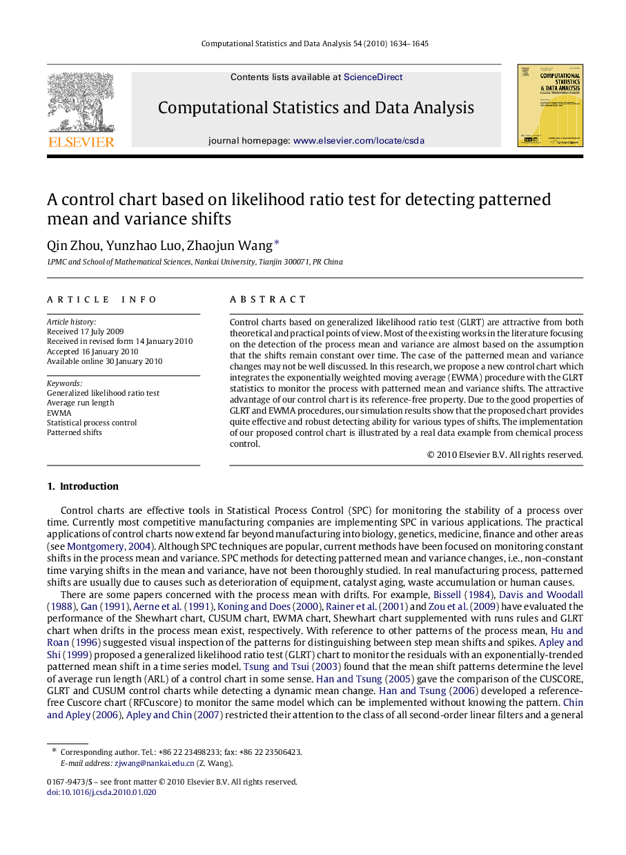 A control chart based on likelihood ratio test for detecting patterned mean and variance shifts