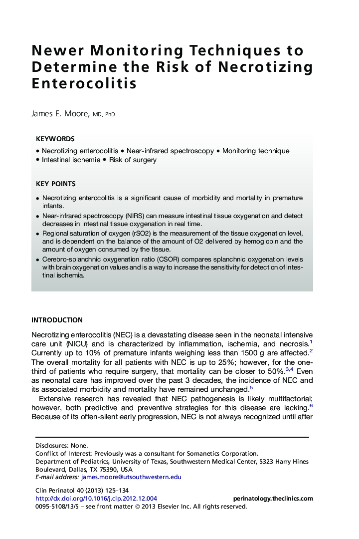 Newer Monitoring Techniques to Determine the Risk of Necrotizing Enterocolitis