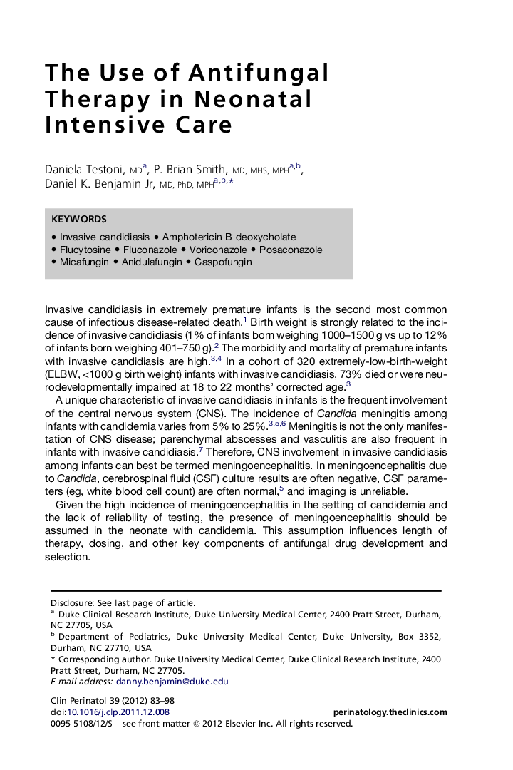 The Use of Antifungal Therapy in Neonatal Intensive Care