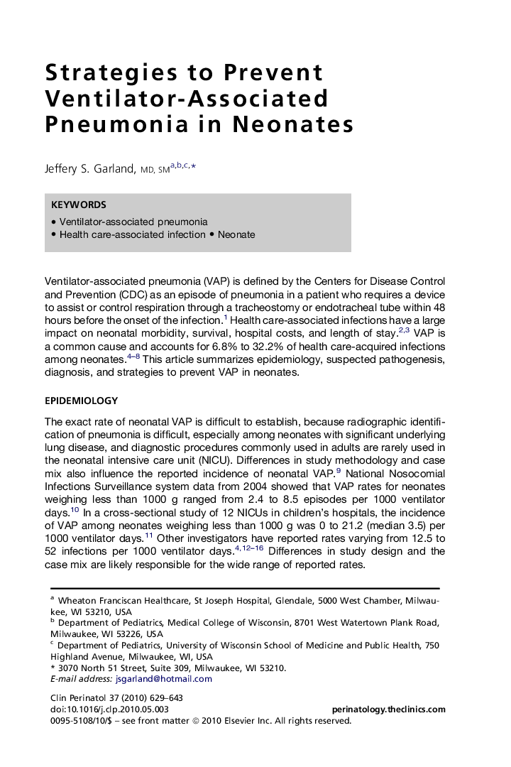 Strategies to Prevent Ventilator-Associated Pneumonia in Neonates