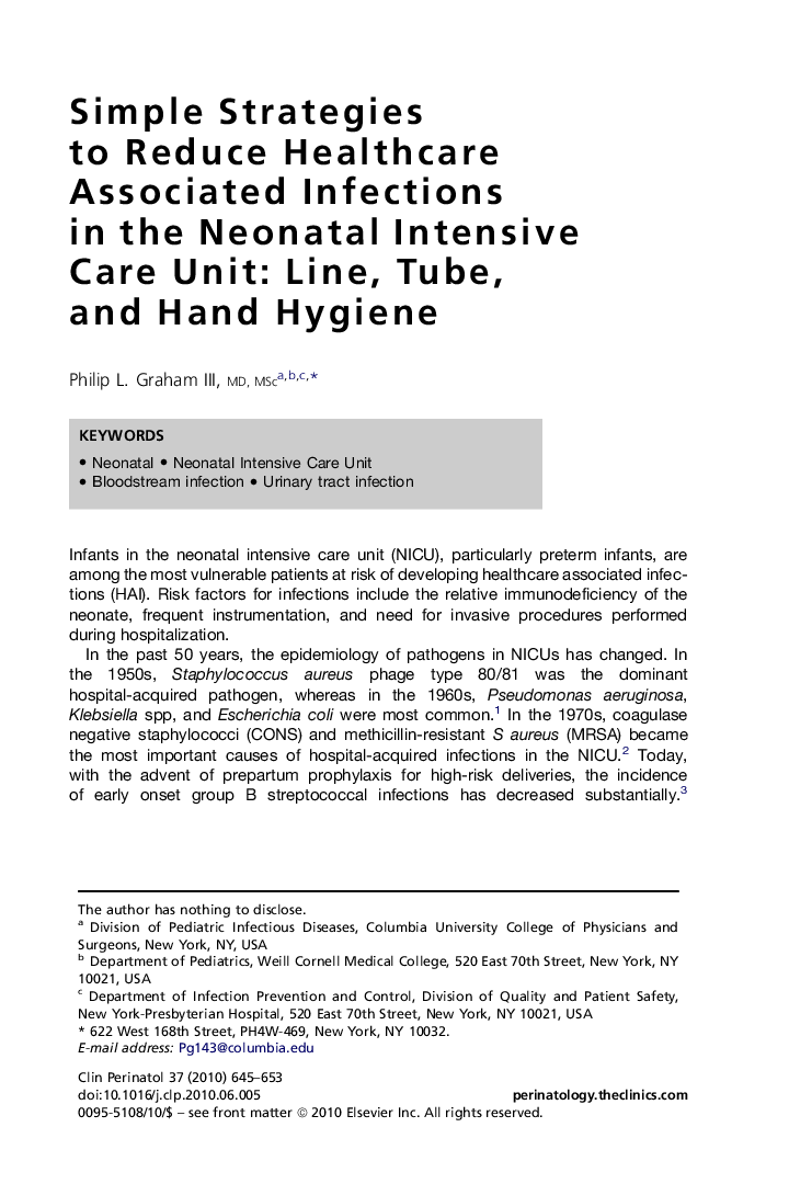 Simple Strategies to Reduce Healthcare Associated Infections in the Neonatal Intensive Care Unit: Line, Tube, and Hand Hygiene