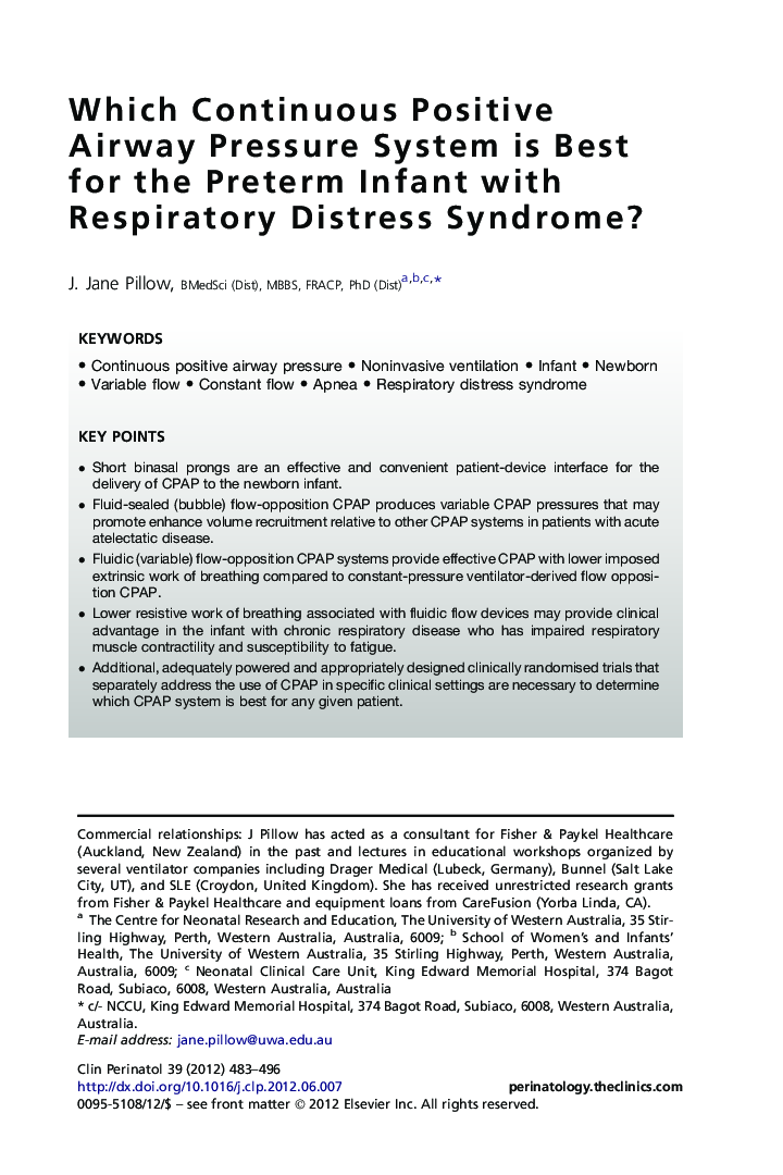 Which Continuous Positive Airway Pressure System is Best for the Preterm Infant with Respiratory Distress Syndrome?