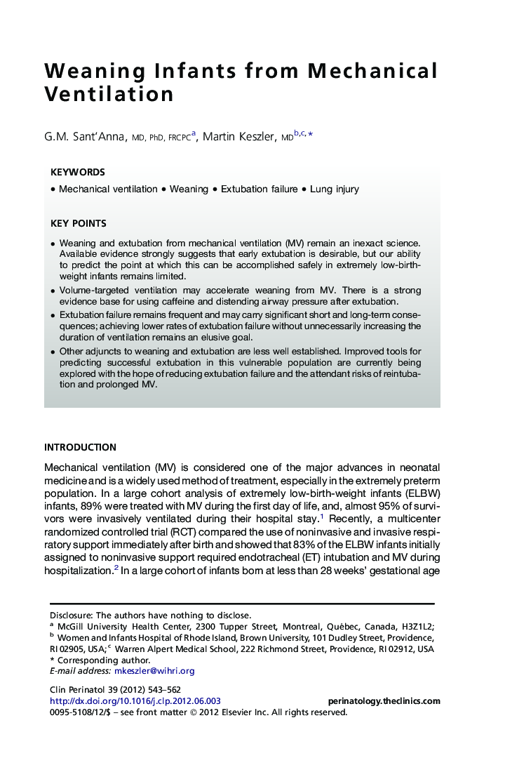 Weaning Infants from Mechanical Ventilation