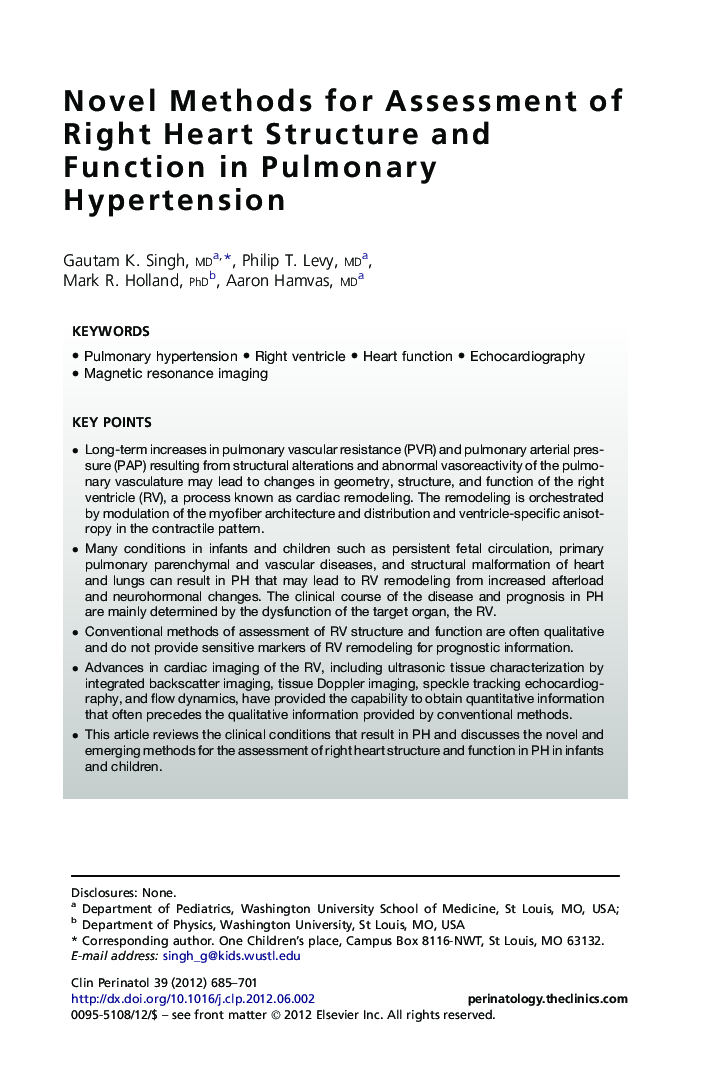 Novel Methods for Assessment of Right Heart Structure and Function in Pulmonary Hypertension