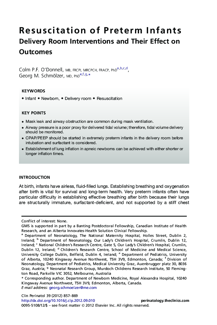 Resuscitation of Preterm Infants