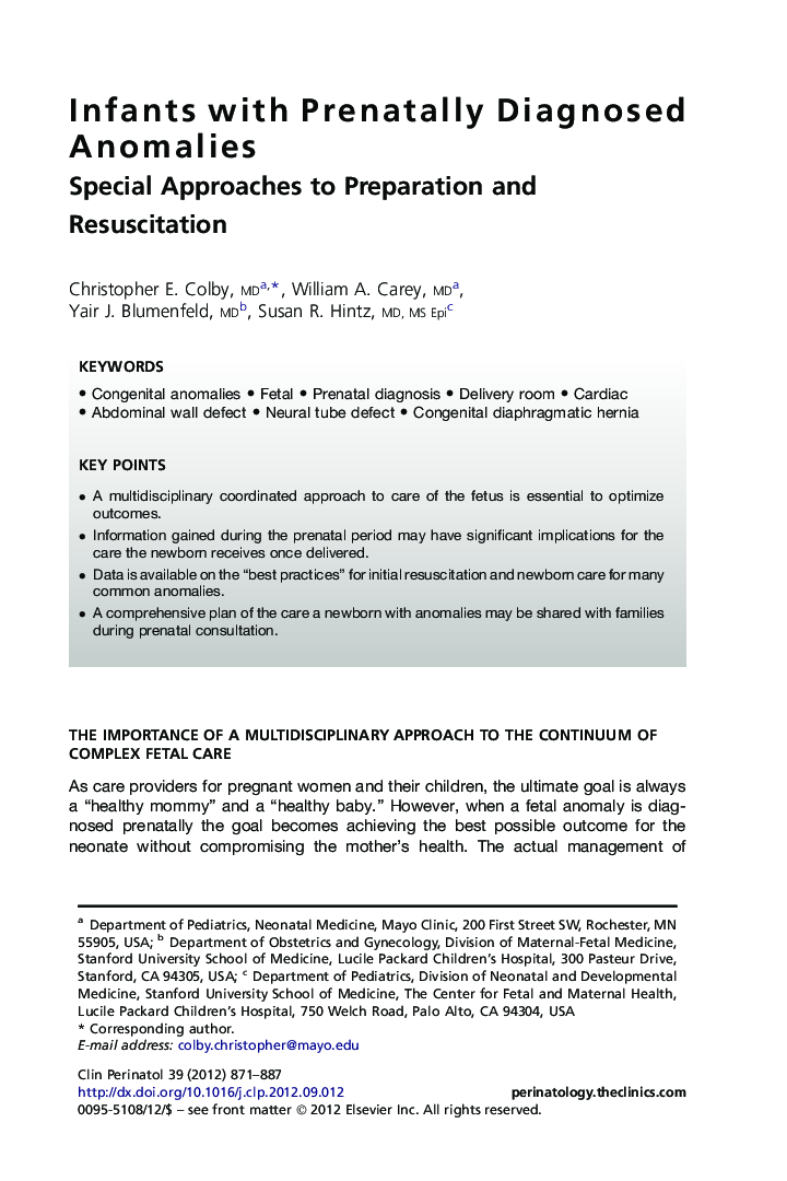 Infants with Prenatally Diagnosed Anomalies