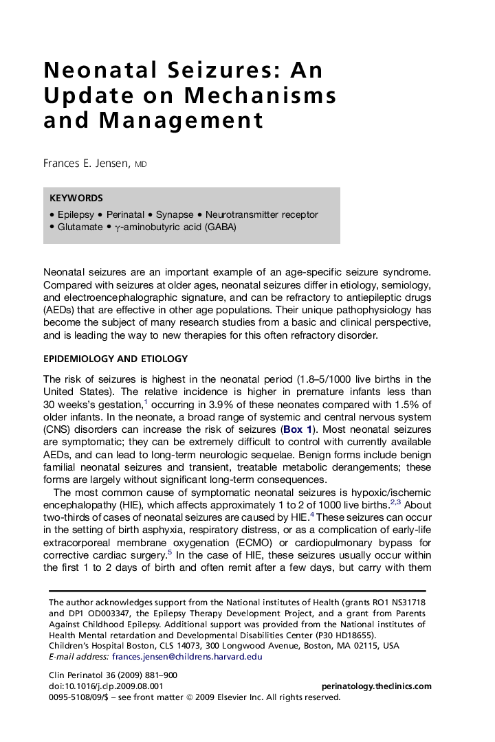 Neonatal Seizures: An Update on Mechanisms and Management