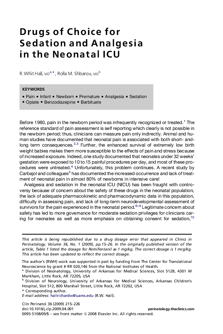 Drugs of Choice for Sedation and Analgesia in the Neonatal ICU