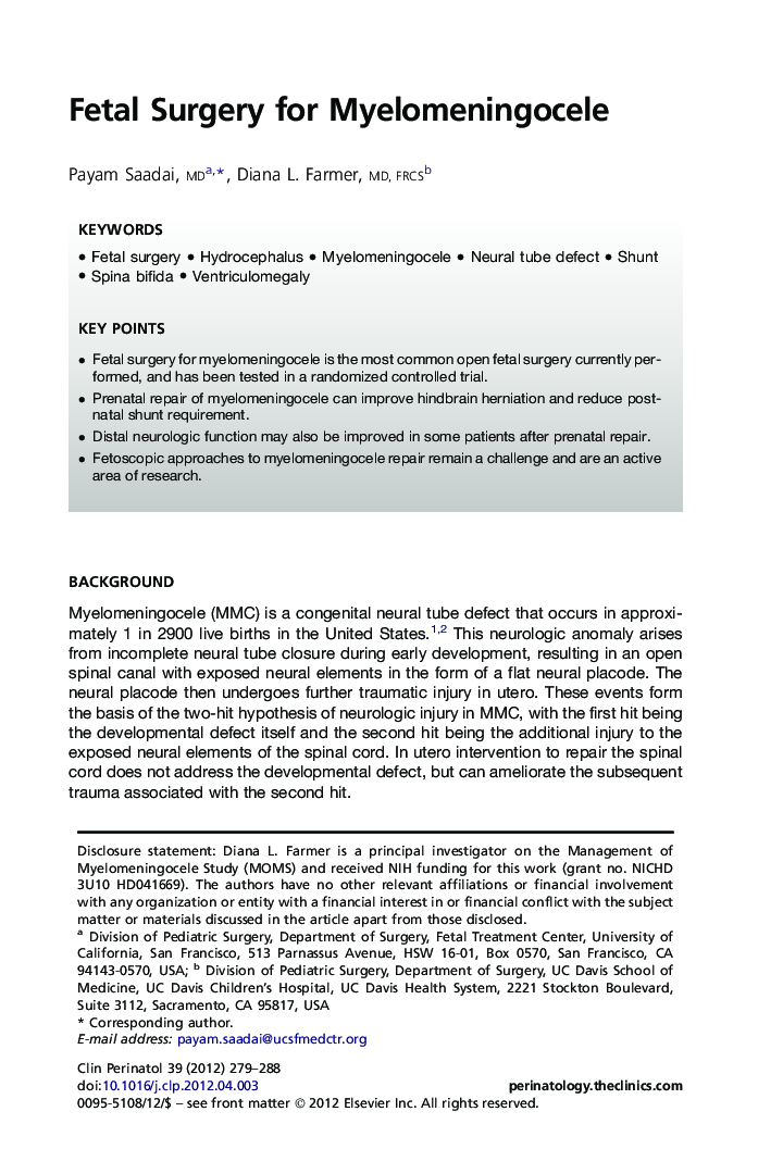 Fetal Surgery for Myelomeningocele