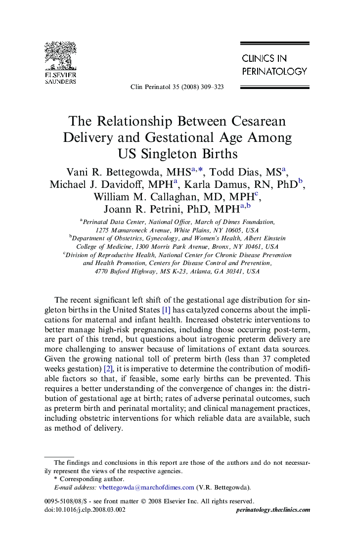 The Relationship Between Cesarean Delivery and Gestational Age Among US Singleton Births 