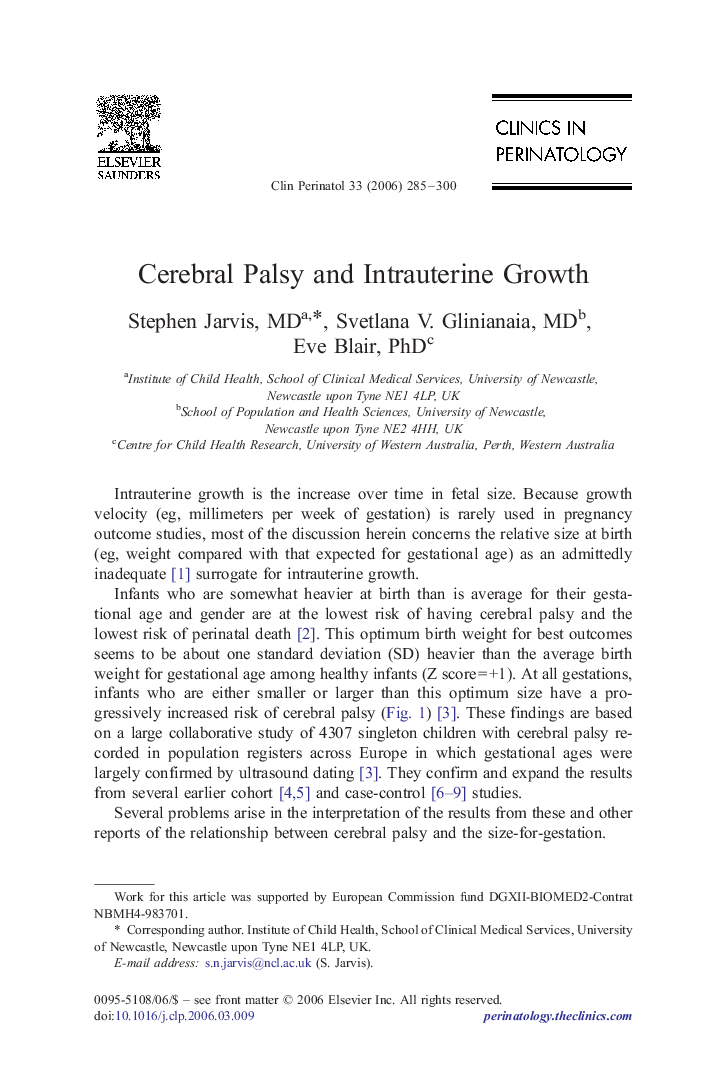 Cerebral Palsy and Intrauterine Growth