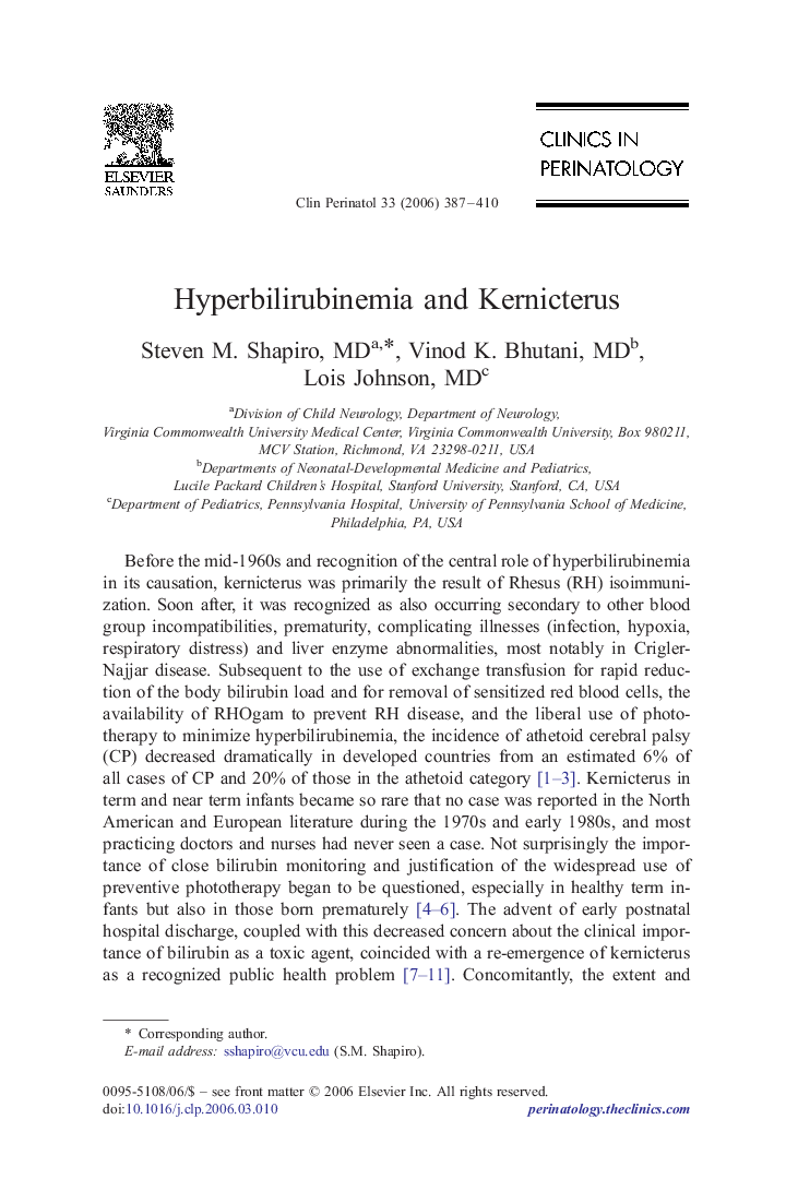 Hyperbilirubinemia and Kernicterus