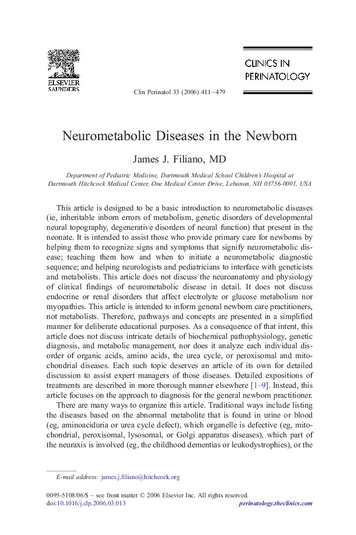 Neurometabolic Diseases in the Newborn