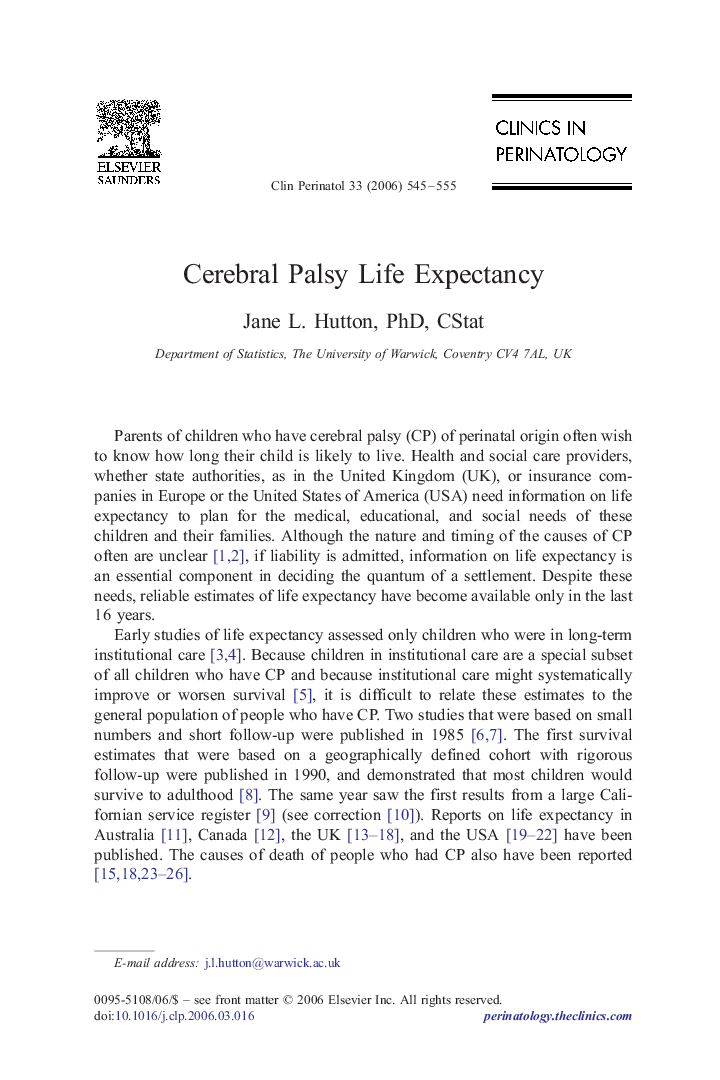 Cerebral Palsy Life Expectancy