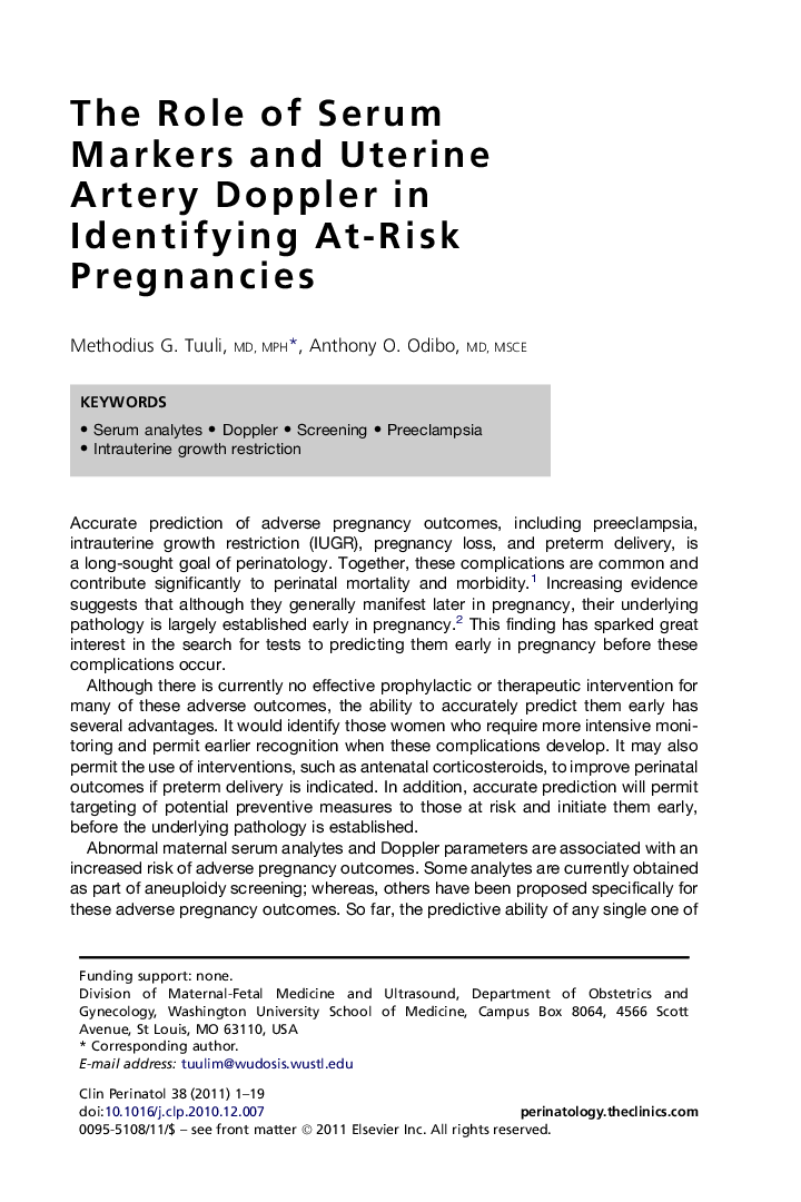 The Role of Serum Markers and Uterine Artery Doppler in Identifying At-Risk Pregnancies