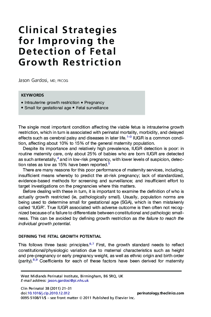 Clinical Strategies for Improving the Detection of Fetal Growth Restriction