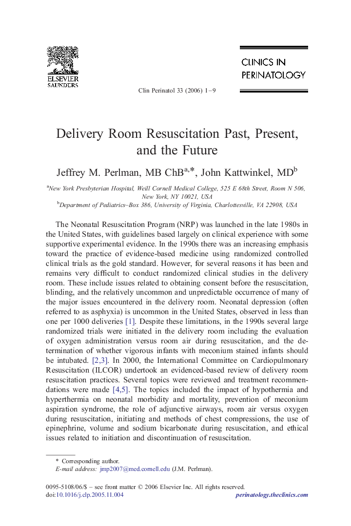 Delivery Room Resuscitation Past, Present, and the Future