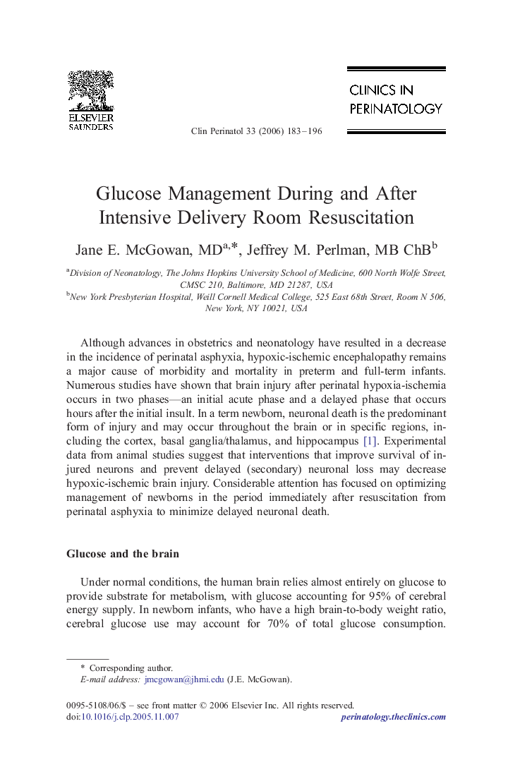 عکس صفحه اول مقاله: Glucose Management During and After Intensive Delivery Room Resuscitation Glucose Management During and After Intensive Delivery Room Resuscitation