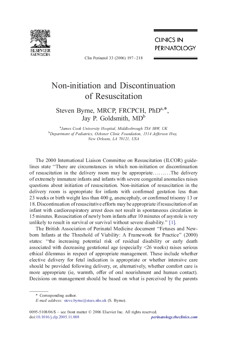 Non-initiation and Discontinuation of Resuscitation