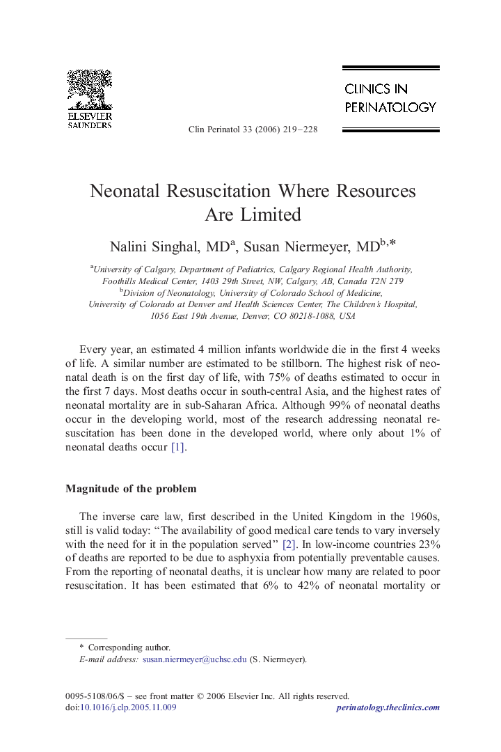 Neonatal Resuscitation Where Resources Are Limited