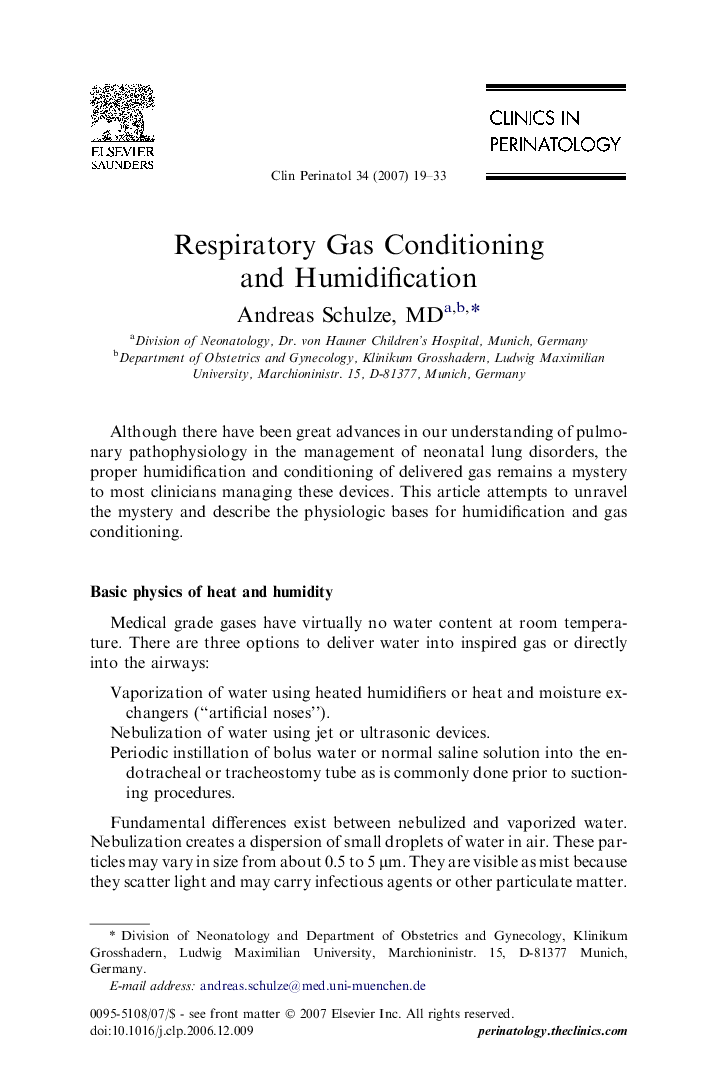 Respiratory Gas Conditioning and Humidification