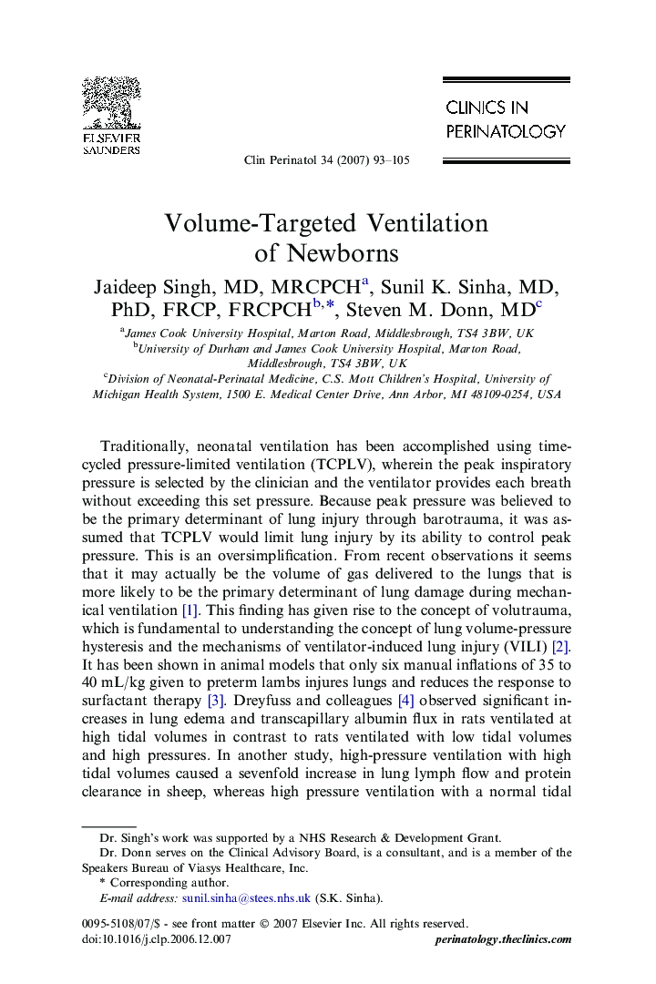 Volume-Targeted Ventilation of Newborns