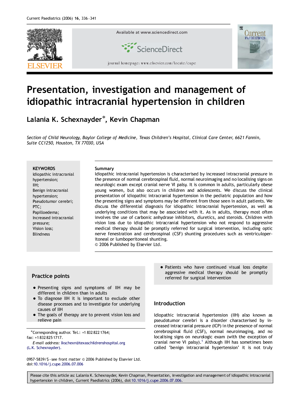 Presentation, investigation and management of idiopathic intracranial hypertension in children