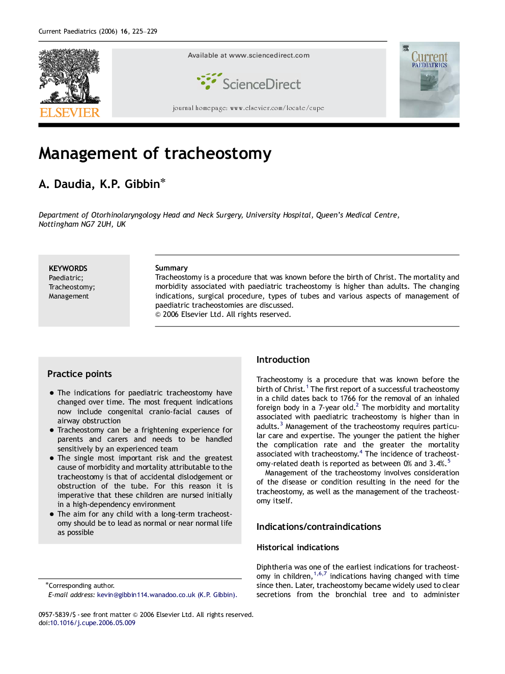 Management of tracheostomy