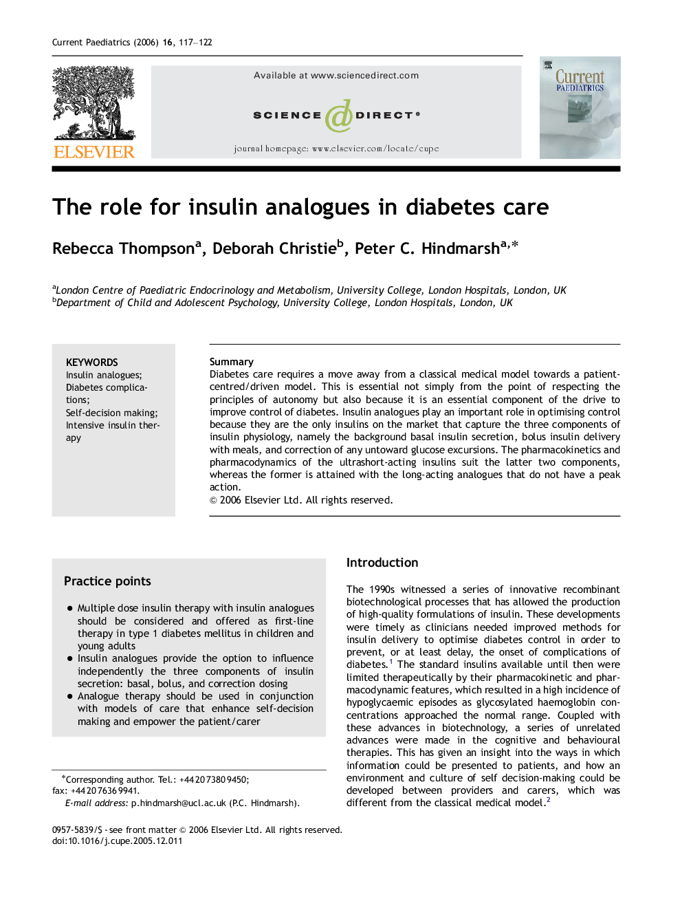 The role for insulin analogues in diabetes care