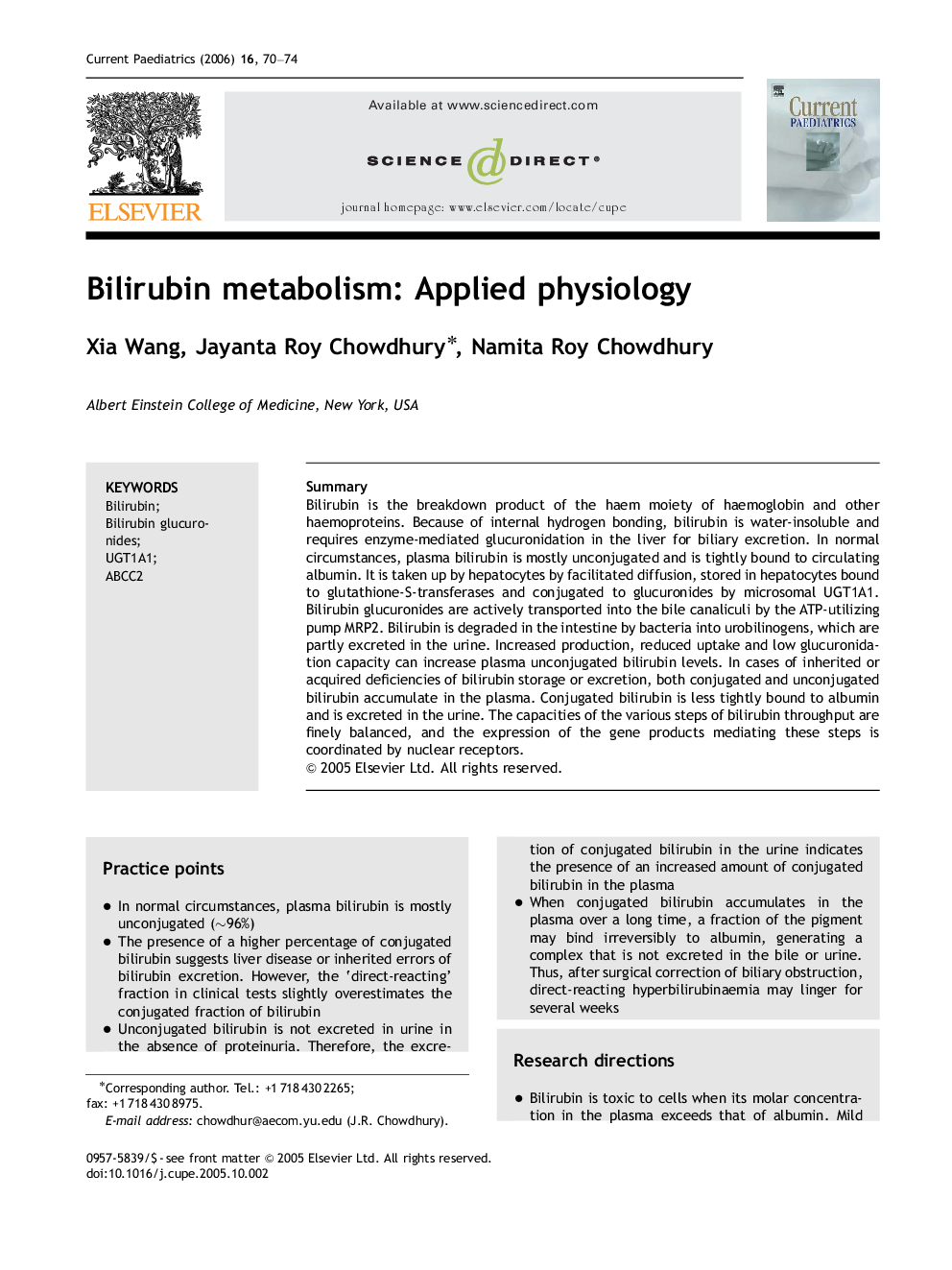 Bilirubin metabolism: Applied physiology