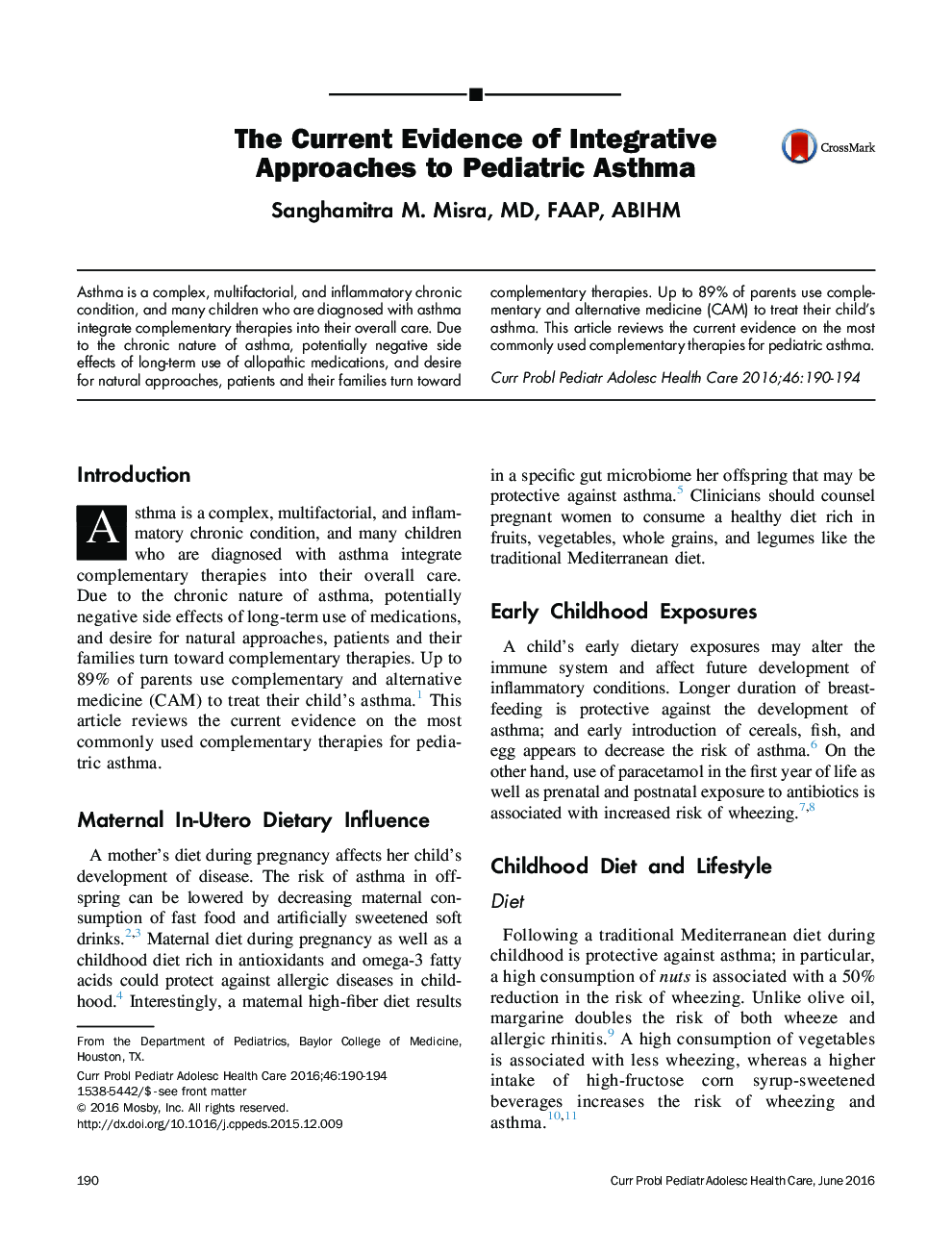 The Current Evidence of Integrative Approaches to Pediatric Asthma