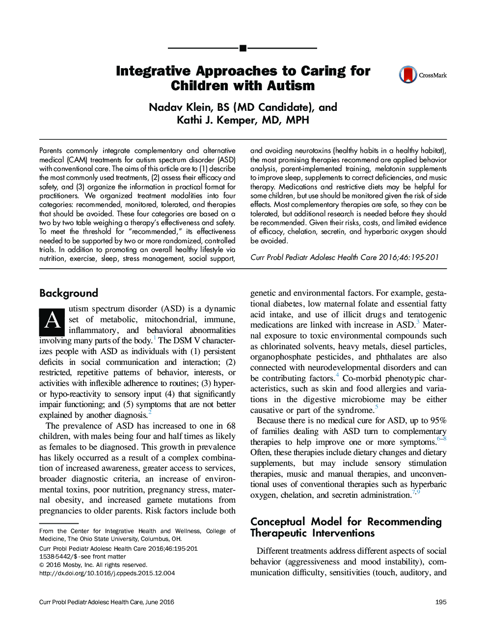 Integrative Approaches to Caring for Children with Autism