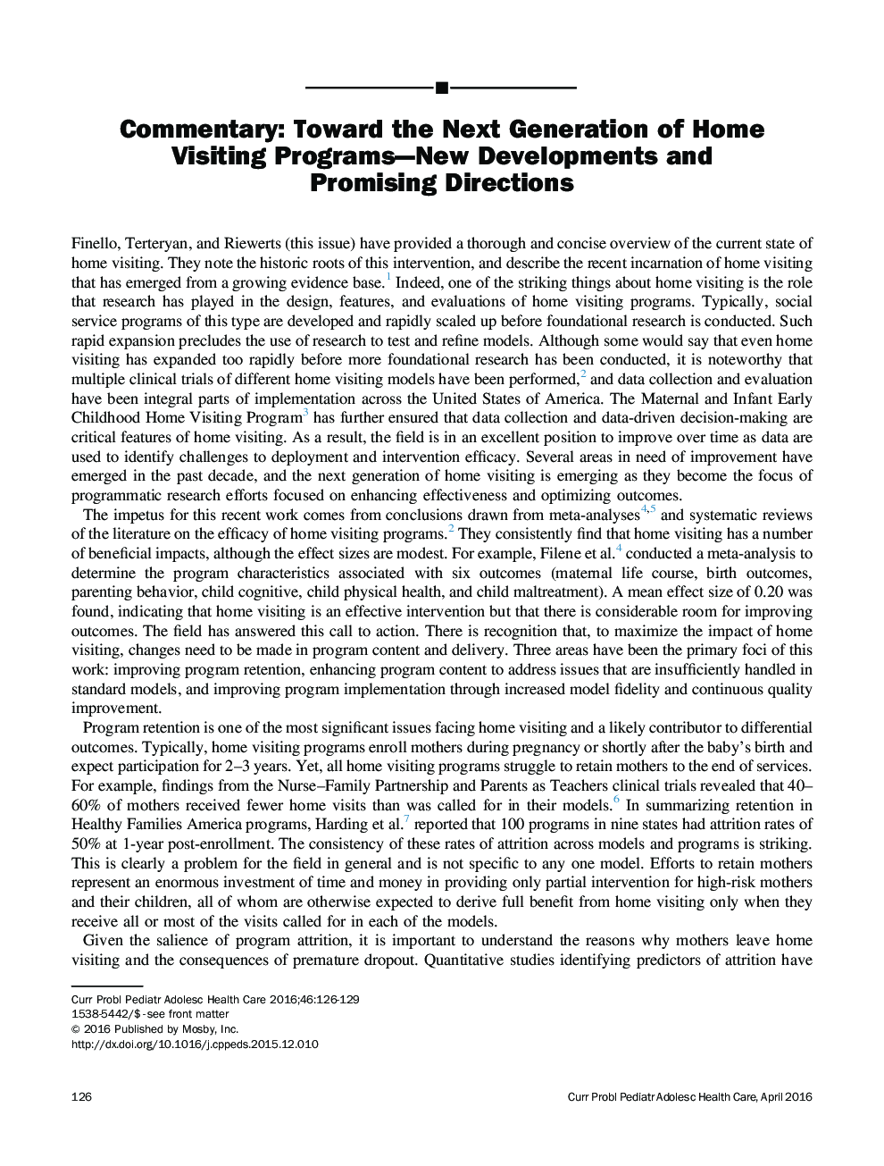 Commentary: Toward the Next Generation of Home Visiting Programs-New Developments and Promising Directions