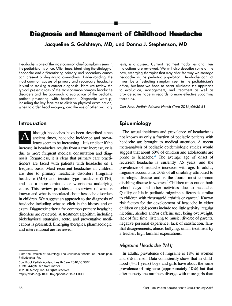 Diagnosis and Management of Childhood Headache