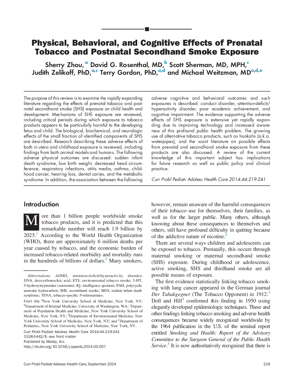 Physical, Behavioral, and Cognitive Effects of Prenatal Tobacco and Postnatal Secondhand Smoke Exposure