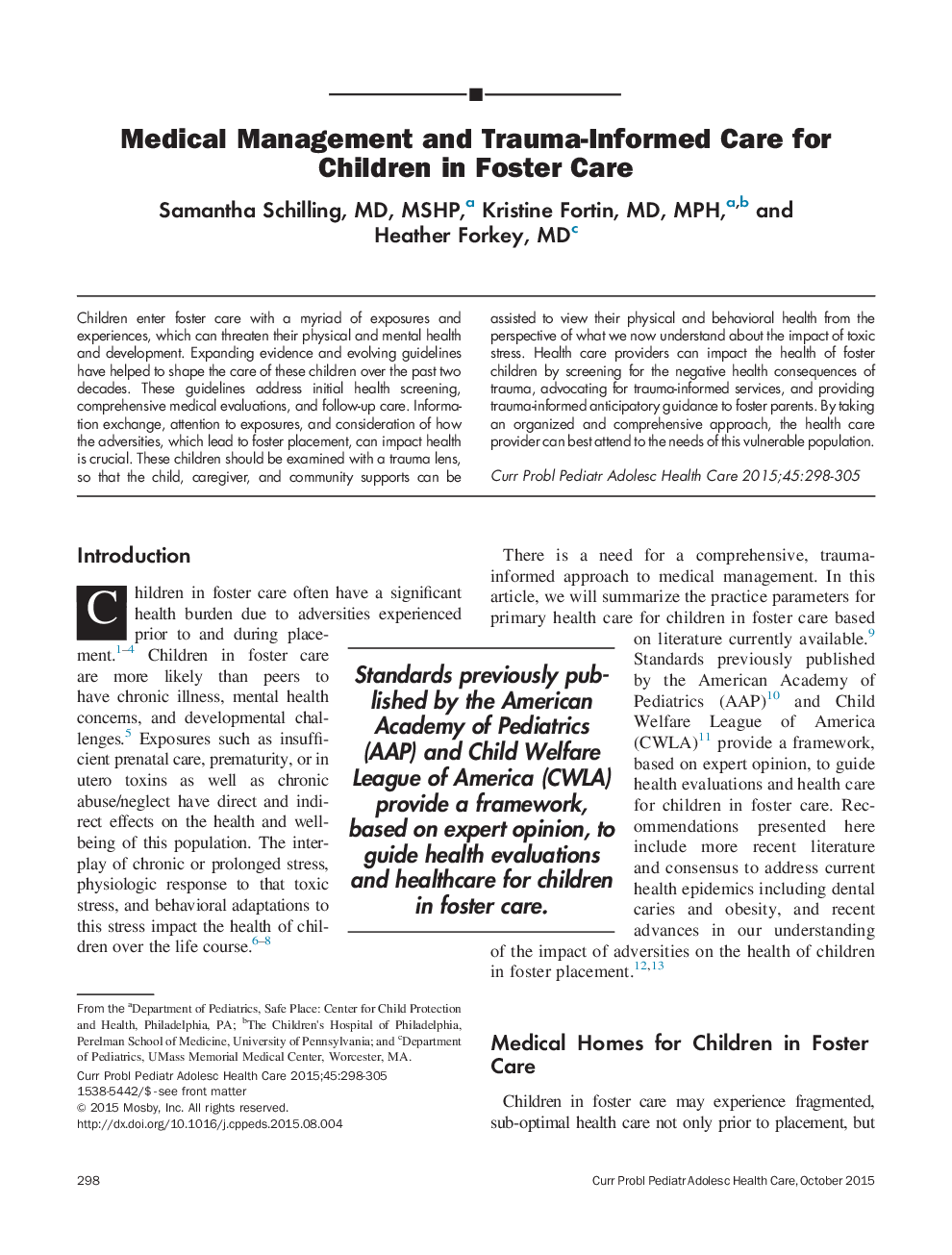 Medical Management and Trauma-Informed Care for Children in Foster Care