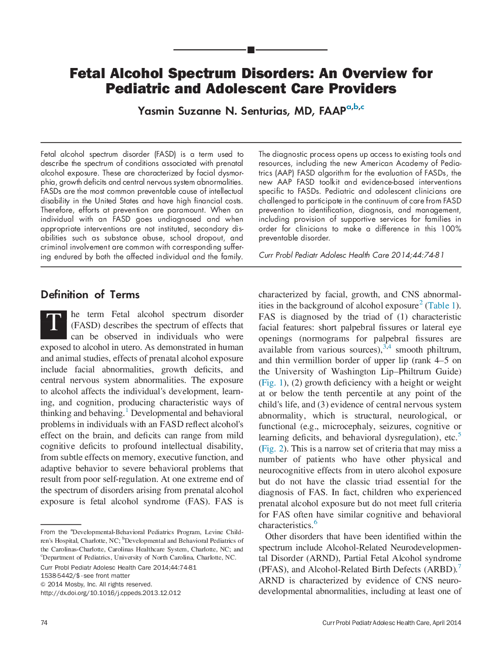 Fetal Alcohol Spectrum Disorders: An Overview for Pediatric and Adolescent Care Providers