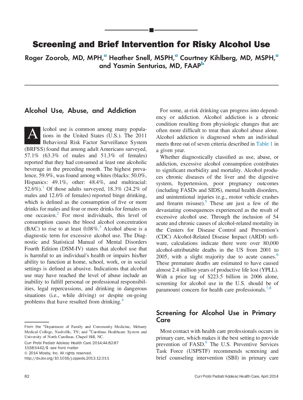 Screening and Brief Intervention for Risky Alcohol Use