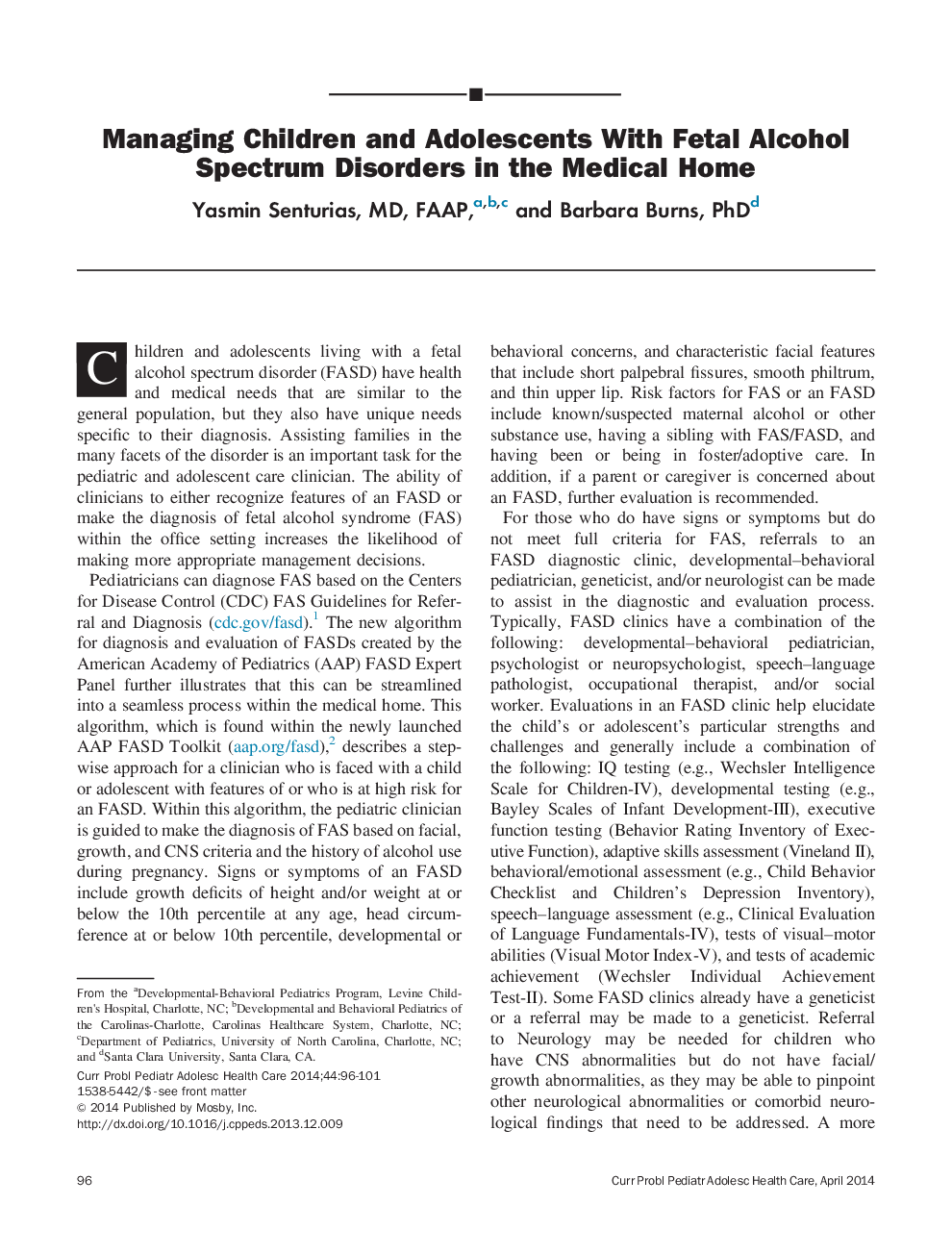 Managing Children and Adolescents With Fetal Alcohol Spectrum Disorders in the Medical Home