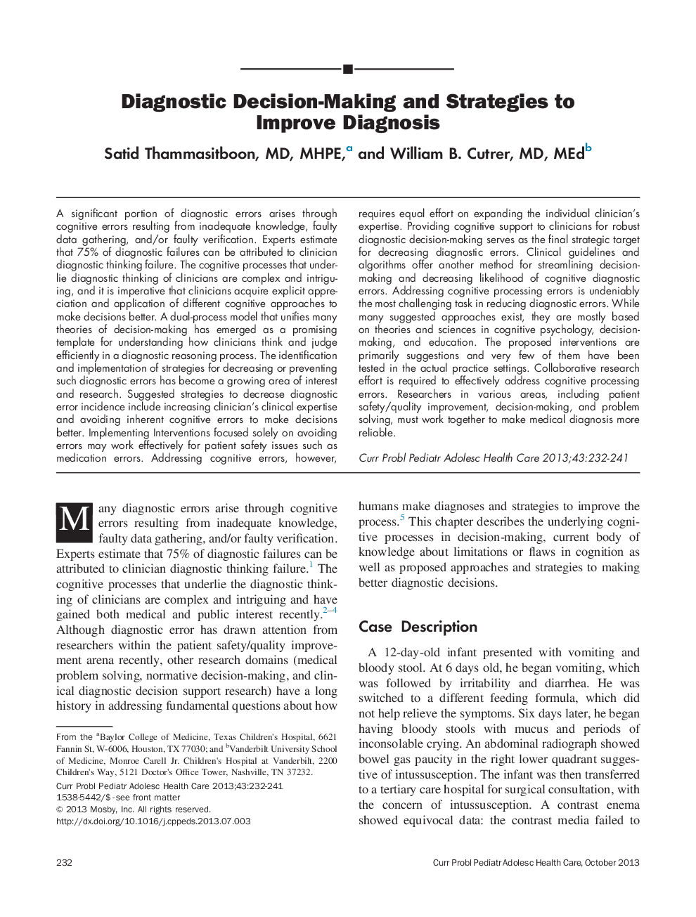 Diagnostic Decision-Making and Strategies to Improve Diagnosis