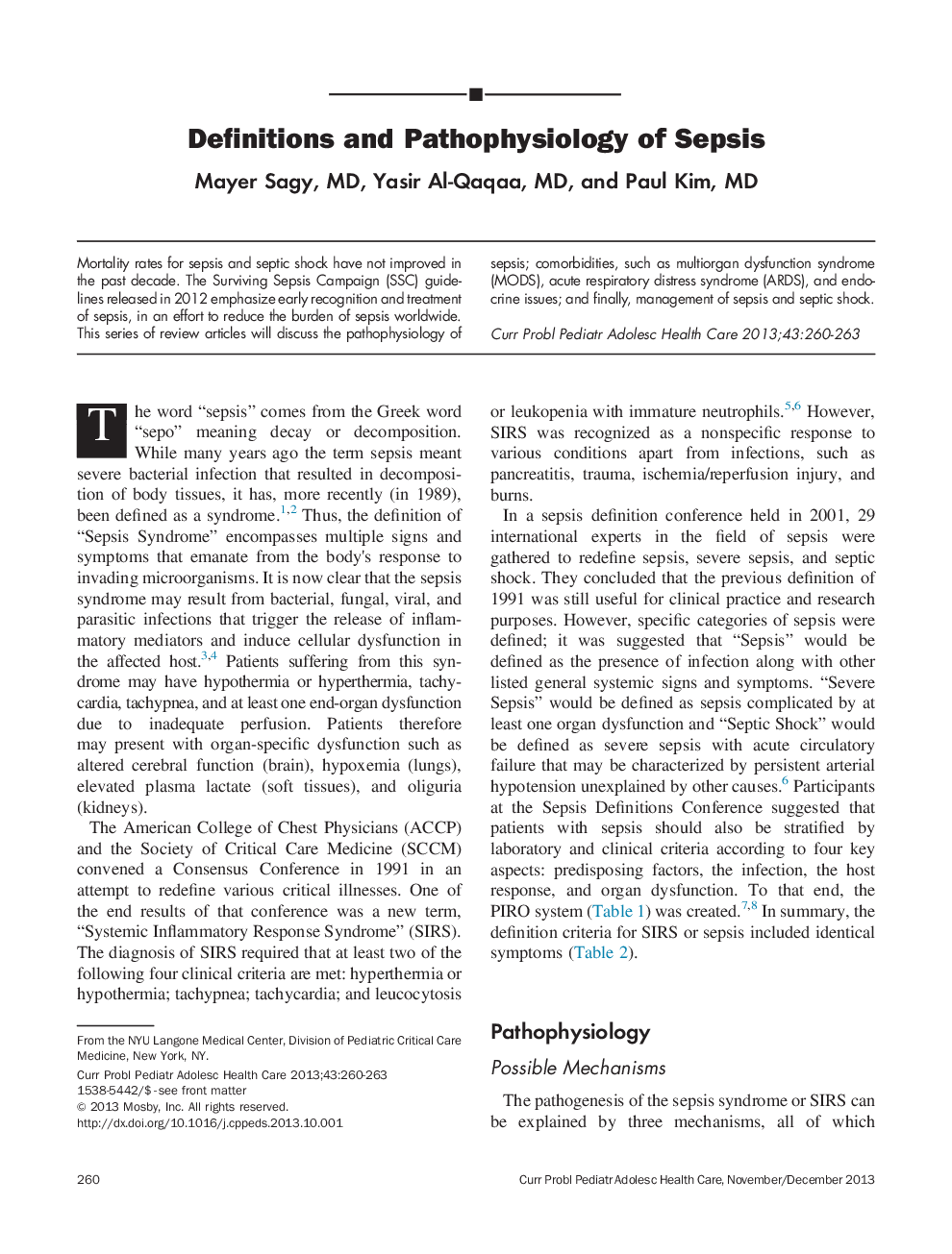 Definitions and Pathophysiology of Sepsis